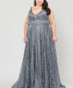 Poly USA Plus Size Prom Plus Size Long Glitter Mesh Dress By Poly USA W1004