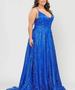 Poly USA Plus Size Prom Plus Size Long Glitter Mesh Dress By Poly USA W1004