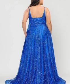 Poly USA Plus Size Prom Plus Size Long Glitter Mesh Dress By Poly USA W1004