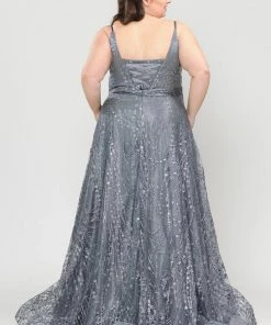 Poly USA Plus Size Prom Plus Size Long Glitter Mesh Dress By Poly USA W1004