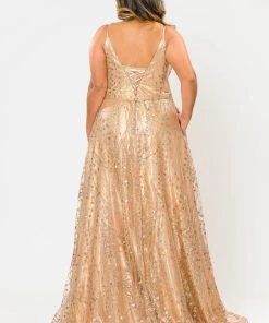 Poly USA Plus Size Prom Plus Size Long Glitter Mesh Dress By Poly USA W1004