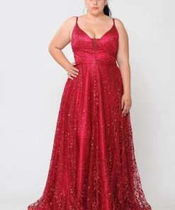 Poly USA Plus Size Prom Plus Size Long Glitter Mesh Dress By Poly USA W1004