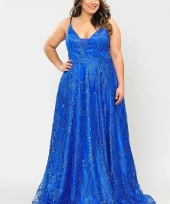 Poly USA Plus Size Prom Plus Size Long Glitter Mesh Dress By Poly USA W1004