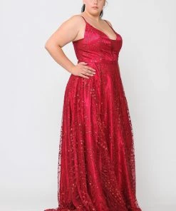 Poly USA Plus Size Prom Plus Size Long Glitter Mesh Dress By Poly USA W1004