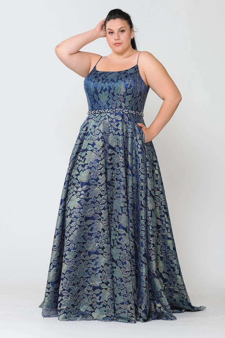 Poly USA Plus Size Plus Size Long Iridescent Floral Print Dress By Poly USA W1088 3 Poly USA Plus Size Plus Size Long Iridescent Floral Print Dress By Poly USA W1088