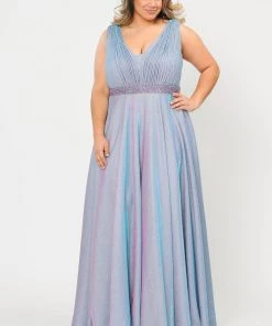 Poly USA Plus Size Plus Size Long Iridescent Glitter Dress By Poly USA W1082