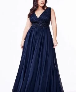 Plus Size Long Lace Bodice Dress By Cinderella Divine S7201