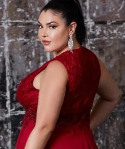 Plus Size Long Lace Bodice Dress By Cinderella Divine S7201