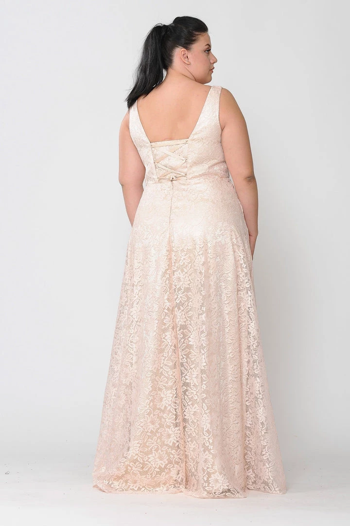 Poly USA Plus Size Plus Size Long Lace Dress With Corset Back By Poly USA W1020 4 Poly USA Plus Size Plus Size Long Lace Dress With Corset Back By Poly USA W1020
