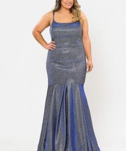 Poly USA Plus Size Plus Size Long Metallic Glitter Fitted Dress By Poly USA W1102 Prom