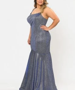 Poly USA Plus Size Plus Size Long Metallic Glitter Fitted Dress By Poly USA W1102 Prom