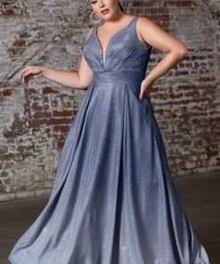 Prom Plus Size Long Metallic Ombre Dress By Cinderella Divine 9174C