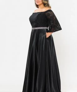 Poly USA Plus Size Plus Size Long Off Shoulder Dress With Sleeves By Poly USA W1008 Prom