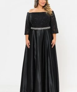 Poly USA Plus Size Plus Size Long Off Shoulder Dress With Sleeves By Poly USA W1008 Prom