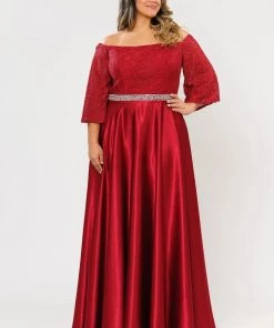 Poly USA Plus Size Plus Size Long Off Shoulder Dress With Sleeves By Poly USA W1008 Prom