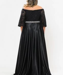 Poly USA Plus Size Plus Size Long Off Shoulder Dress With Sleeves By Poly USA W1008 Prom