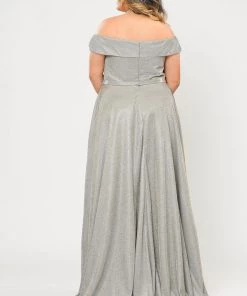 Poly USA Plus Size Plus Size Long Off Shoulder Glitter Dress By Poly USA W1060 Prom