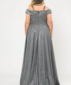 Poly USA Plus Size Plus Size Long Off Shoulder Glitter Dress By Poly USA W1060 Prom