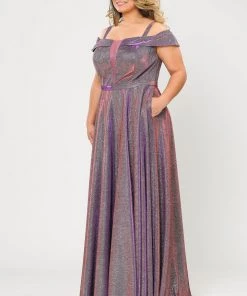 Poly USA Plus Size Plus Size Long Off Shoulder Glitter Dress By Poly USA W1060 Prom