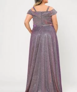 Poly USA Plus Size Plus Size Long Off Shoulder Glitter Dress By Poly USA W1060 Prom
