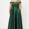 Poly USA Plus Size Plus Size Long Off Shoulder Satin Dress By Poly USA W1058 Prom