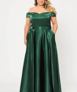Poly USA Plus Size Plus Size Long Off Shoulder Satin Dress By Poly USA W1058 Prom