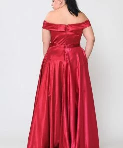 Poly USA Plus Size Plus Size Long Off Shoulder Satin Dress By Poly USA W1058 Prom
