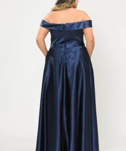 Poly USA Plus Size Plus Size Long Off Shoulder Satin Dress By Poly USA W1058 Prom