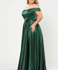 Poly USA Plus Size Plus Size Long Off Shoulder Satin Dress By Poly USA W1058 Prom