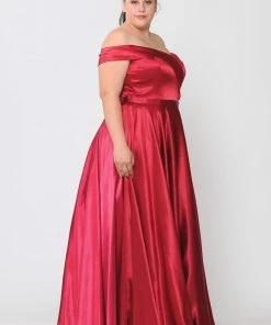 Poly USA Plus Size Plus Size Long Off Shoulder Satin Dress By Poly USA W1058 Prom