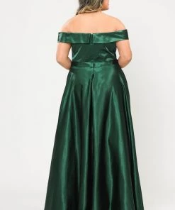 Poly USA Plus Size Plus Size Long Off Shoulder Satin Dress By Poly USA W1058 Prom