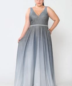 Poly USA Plus Size Prom Plus Size Long Ombre Glitter Dress By Poly USA W1100