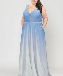 Poly USA Plus Size Prom Plus Size Long Ombre Glitter Dress By Poly USA W1100