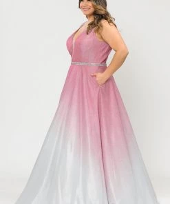 Poly USA Plus Size Prom Plus Size Long Ombre Glitter Dress By Poly USA W1100