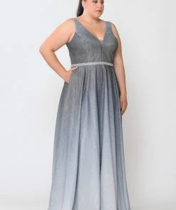 Poly USA Plus Size Prom Plus Size Long Ombre Glitter Dress By Poly USA W1100