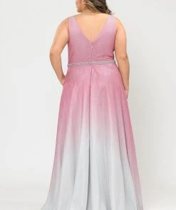 Poly USA Plus Size Prom Plus Size Long Ombre Glitter Dress By Poly USA W1100