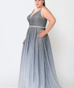 Poly USA Plus Size Prom Plus Size Long Ombre Glitter Dress By Poly USA W1100