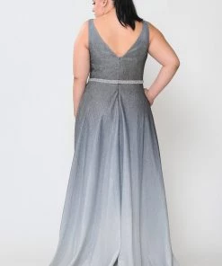 Poly USA Plus Size Prom Plus Size Long Ombre Glitter Dress By Poly USA W1100