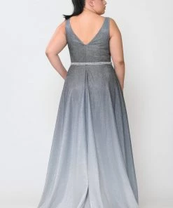 Poly USA Plus Size Prom Plus Size Long Ombre Glitter Dress By Poly USA W1100