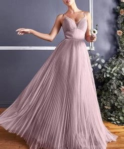 Plus Size Long Pleated Tulle Dress By Cinderella Divine CD184 Prom