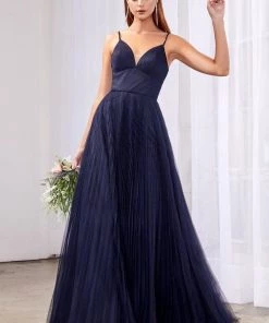 Plus Size Long Pleated Tulle Dress By Cinderella Divine CD184 Prom