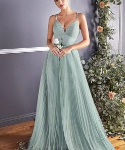 Plus Size Long Pleated Tulle Dress By Cinderella Divine CD184 Prom