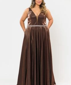 Poly USA Plus Size Prom Plus Size Long Satin Deep V-Neck Dress By Poly USA W1062 31 Poly USA Plus Size Prom Plus Size Long Satin Deep V-Neck Dress By Poly USA W1062