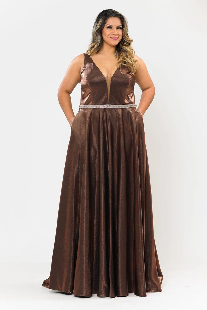 Poly USA Plus Size Prom Plus Size Long Satin Deep V-Neck Dress By Poly USA W1062 15 Poly USA Plus Size Prom Plus Size Long Satin Deep V-Neck Dress By Poly USA W1062