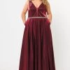 Poly USA Plus Size Prom Plus Size Long Satin Deep V-Neck Dress By Poly USA W1062