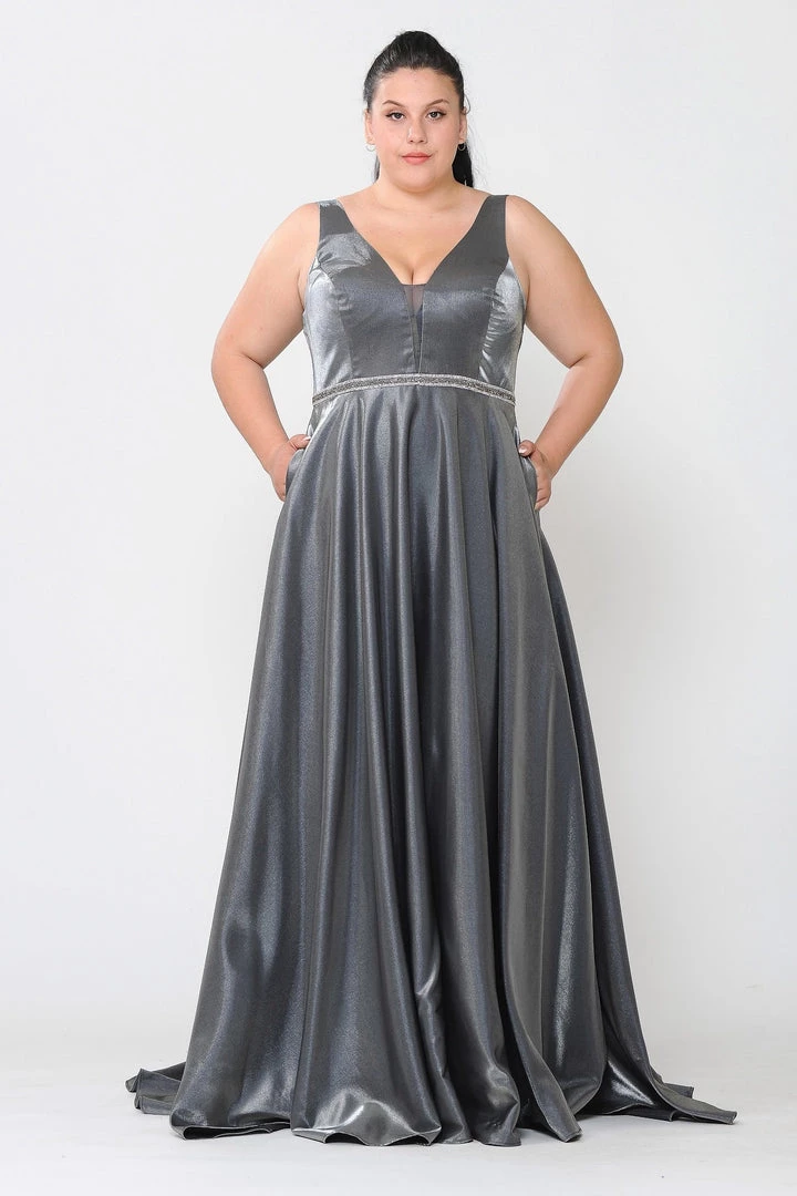 Poly USA Plus Size Prom Plus Size Long Satin Deep V-Neck Dress By Poly USA W1062 7 Poly USA Plus Size Prom Plus Size Long Satin Deep V-Neck Dress By Poly USA W1062