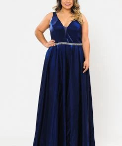 Poly USA Plus Size Prom Plus Size Long Satin Deep V-Neck Dress By Poly USA W1062 27 Poly USA Plus Size Prom Plus Size Long Satin Deep V-Neck Dress By Poly USA W1062