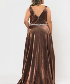 Poly USA Plus Size Prom Plus Size Long Satin Deep V-Neck Dress By Poly USA W1062 32 Poly USA Plus Size Prom Plus Size Long Satin Deep V-Neck Dress By Poly USA W1062