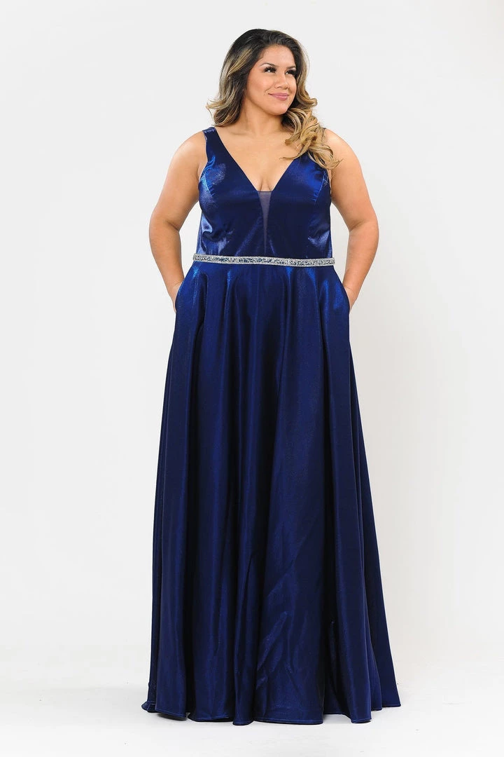 Poly USA Plus Size Prom Plus Size Long Satin Deep V-Neck Dress By Poly USA W1062 14 Poly USA Plus Size Prom Plus Size Long Satin Deep V-Neck Dress By Poly USA W1062