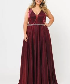 Poly USA Plus Size Prom Plus Size Long Satin Deep V-Neck Dress By Poly USA W1062 22 Poly USA Plus Size Prom Plus Size Long Satin Deep V-Neck Dress By Poly USA W1062